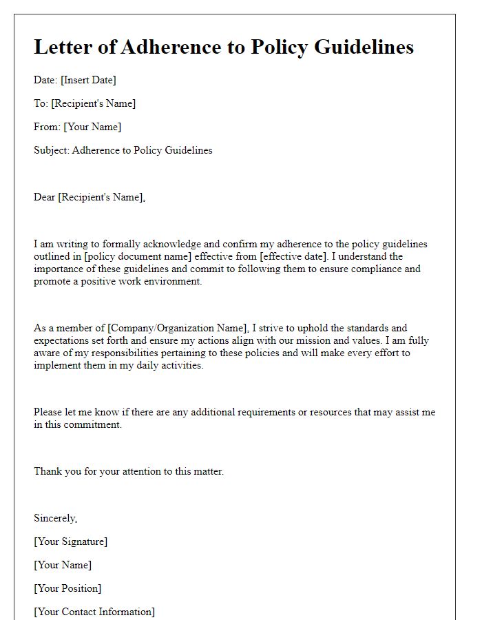 Letter template of adherence to policy guidelines