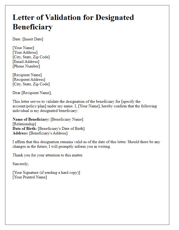 Letter template of validation for designated beneficiary.