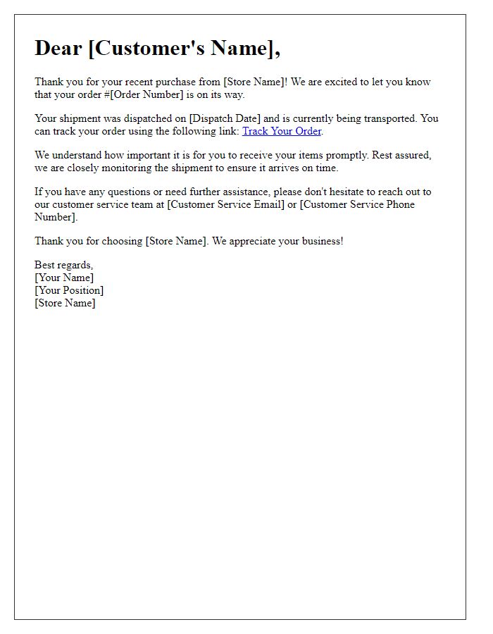 Letter template of shipment tracking reassurance for e-commerce buyers