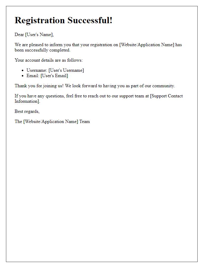 Letter template of registration success notification