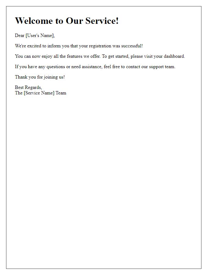 Letter template of successful user registration notification