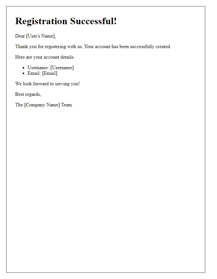 Letter template of user registration completion
