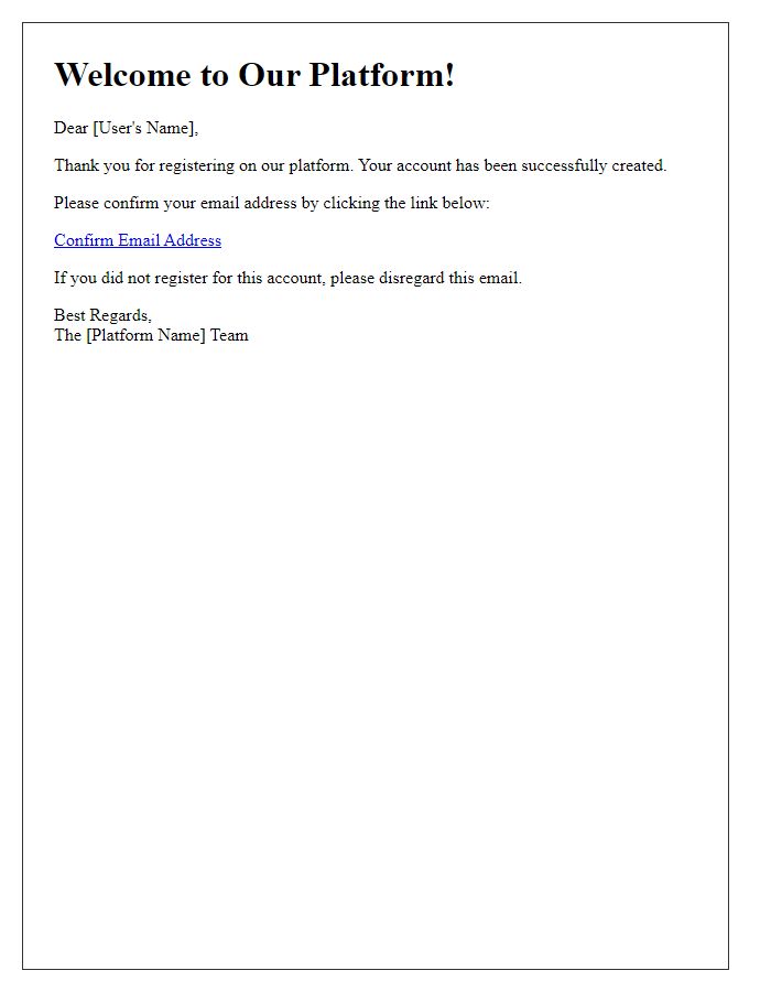 Letter template of user registration confirmation email