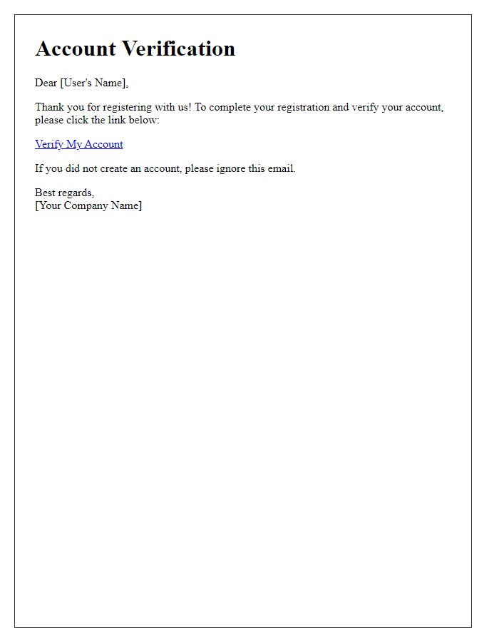 Letter template of verification for registered user account