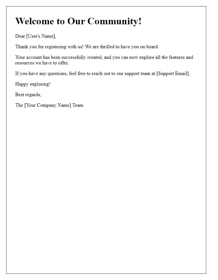 Letter template of welcome message after user registration