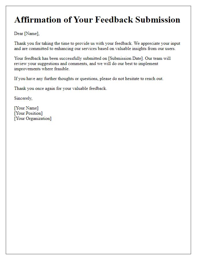 Letter template of Affirmation of Your Feedback Submission