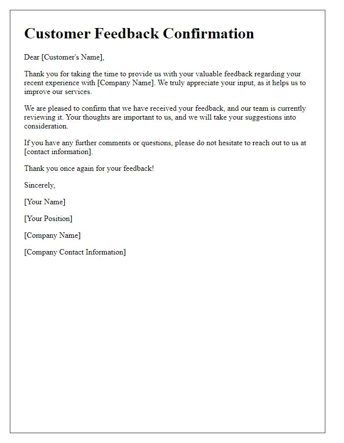 Letter template of Customer Feedback Confirmation