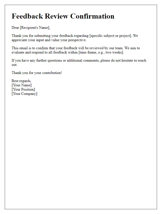 Letter template of Feedback Review Confirmation