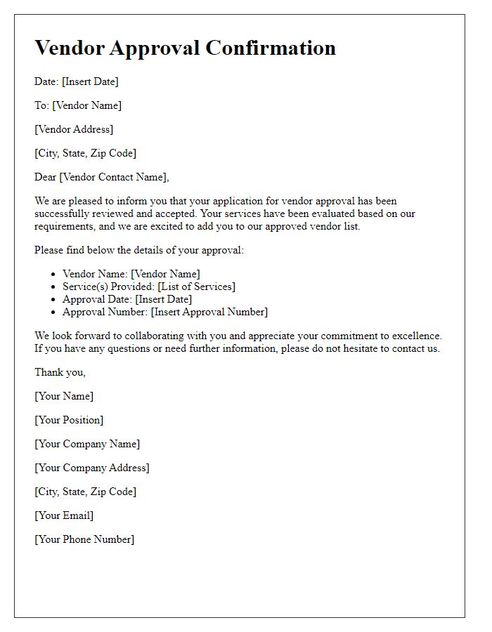Letter template of Vendor Approval Confirmation for Service Provider