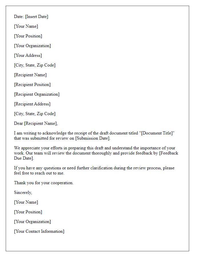 Letter template of acknowledgment for draft document review