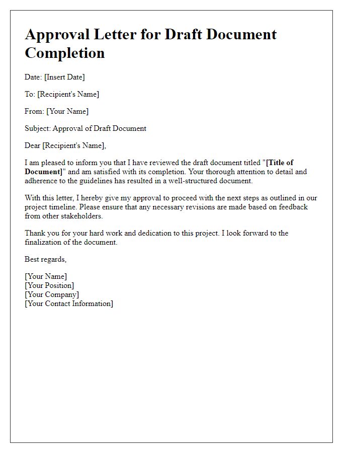 Letter template of approval for draft document completion