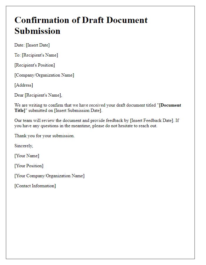 Letter template of confirmation for draft document submission