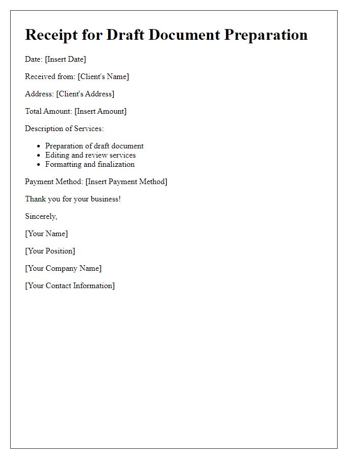 Letter template of receipt for draft document preparation