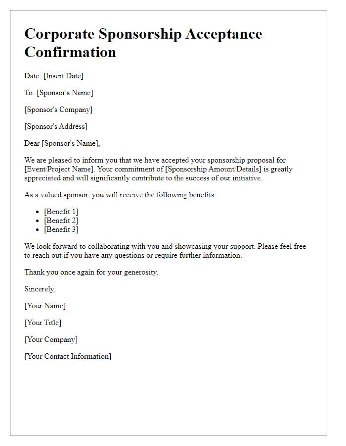 Letter template of corporate sponsorship acceptance confirmation