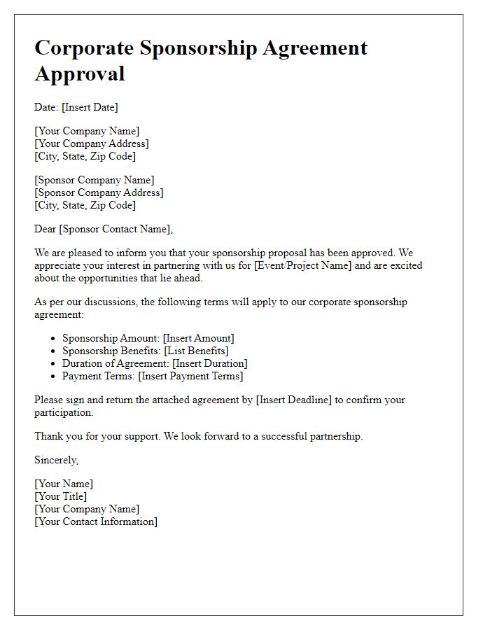 Letter template of corporate sponsorship agreement approval