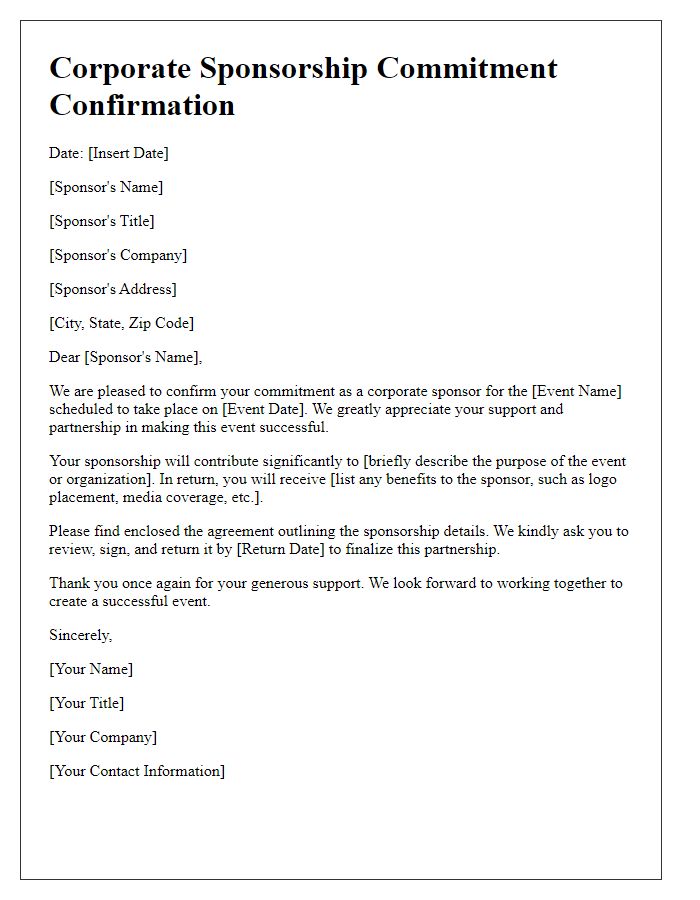 Letter template of corporate sponsorship commitment confirmation