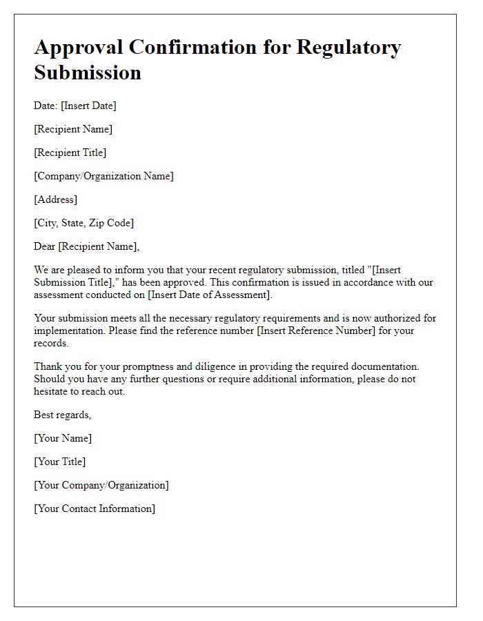 Letter template of Approval Confirmation for Regulatory Submission