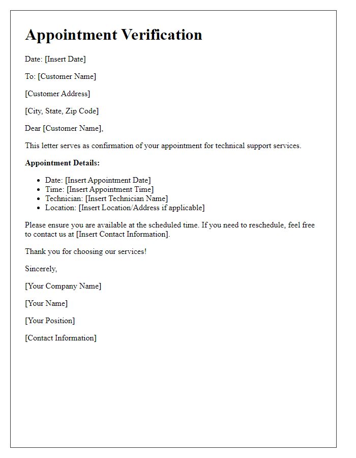 Letter template of appointment verification for tech support