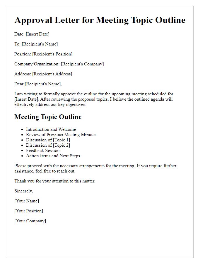 Letter template of approval for the meeting topic outline