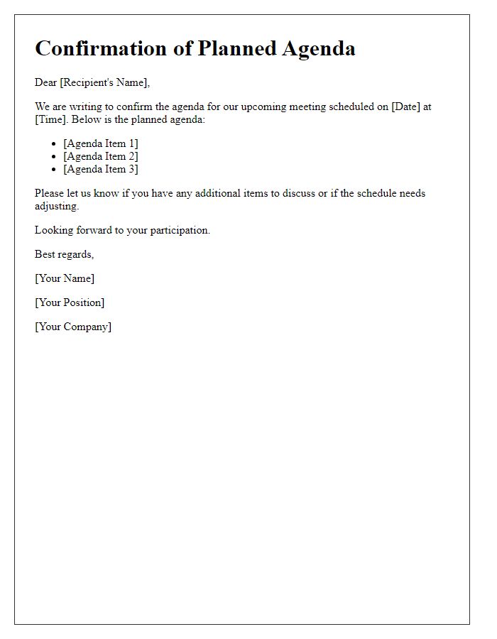 Letter template of confirmation for the planned agenda