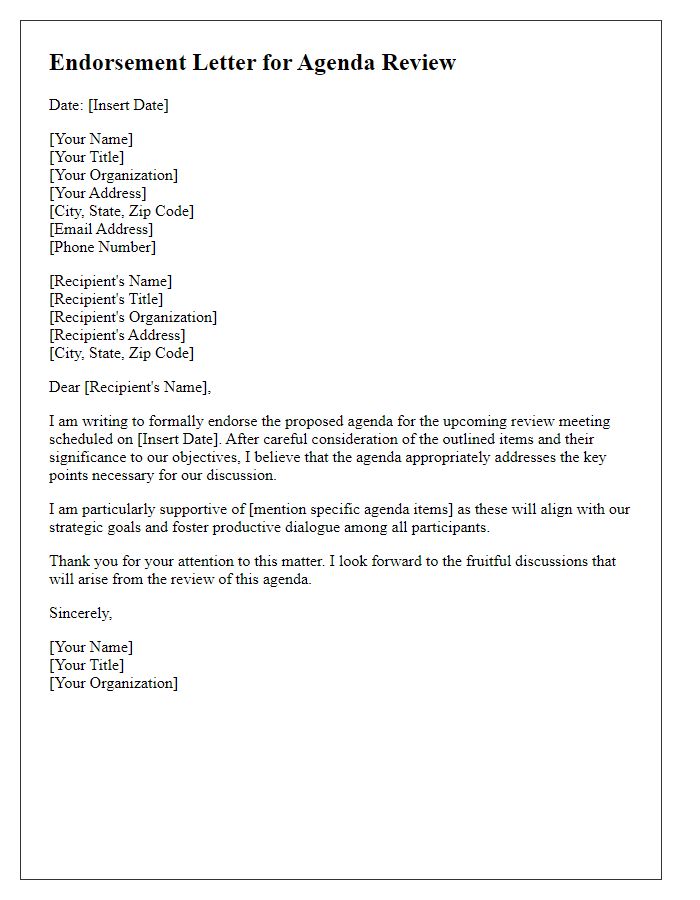 Letter template of endorsement for agenda review