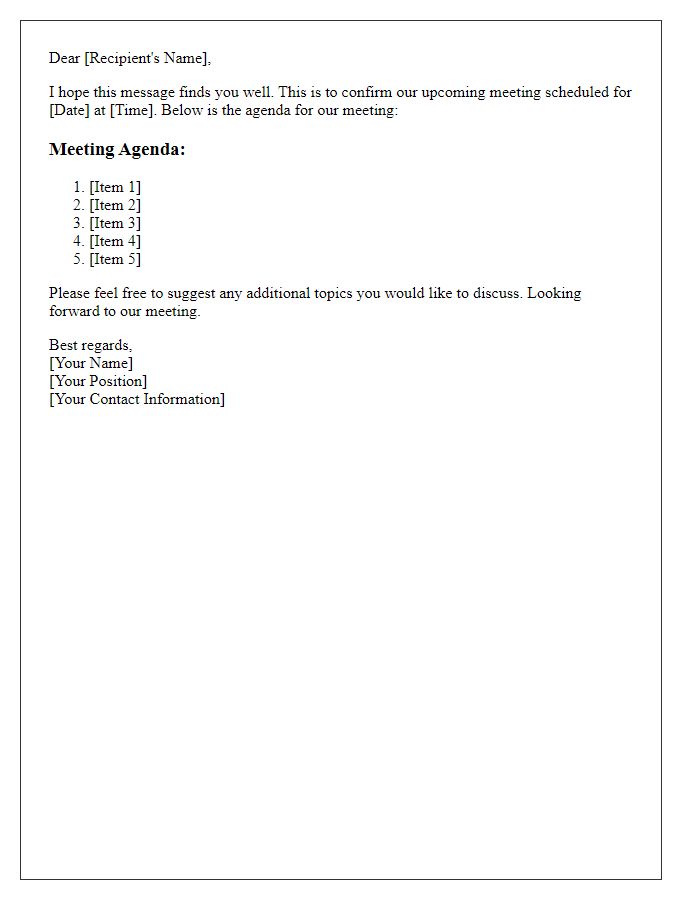 Letter template of meeting agenda confirmation