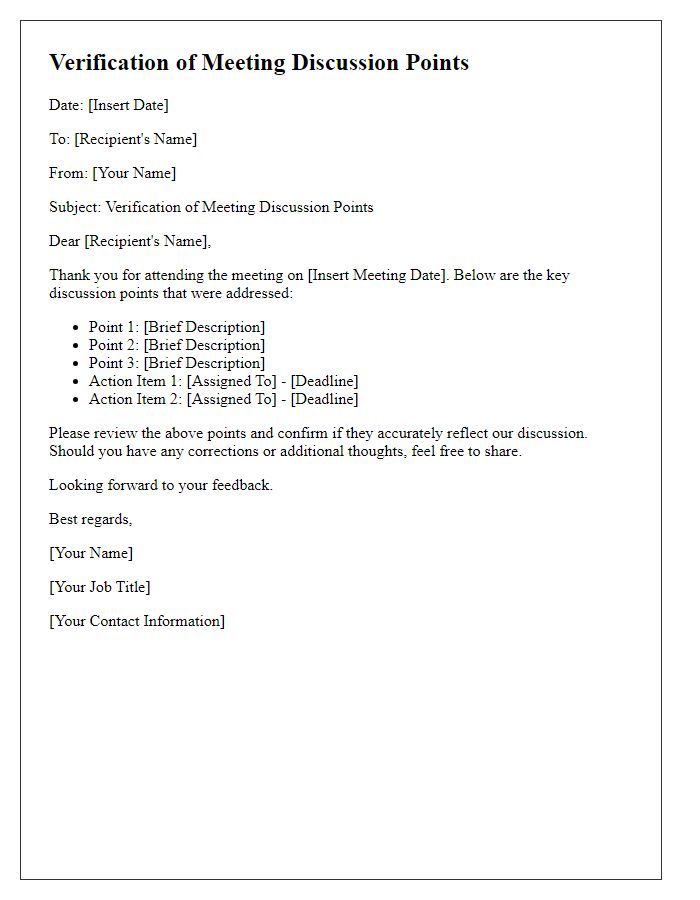 Letter template of verification of meeting discussion points