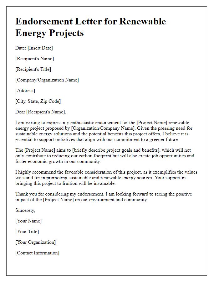 Letter template of endorsement for renewable energy projects