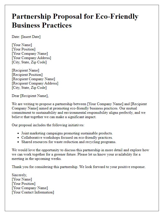 Letter template of partnership for eco-friendly business practices