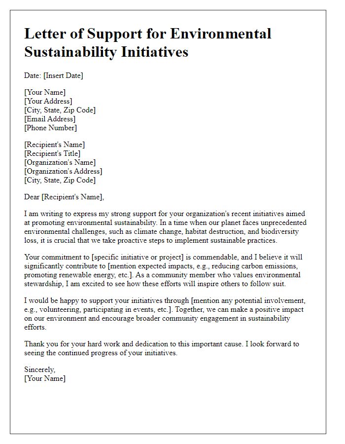 Letter template of support for environmental sustainability initiatives