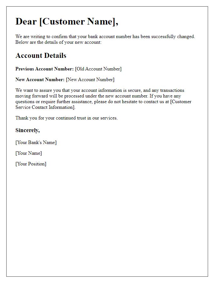 Letter template of confirmation of bank account number change for customers.