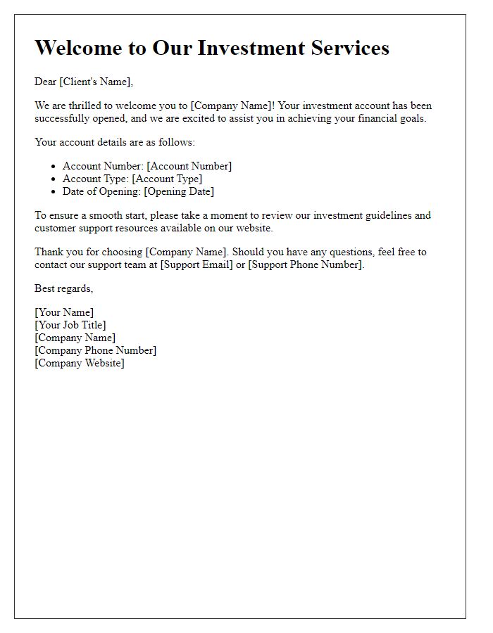 Letter template of welcome and investment account confirmation.