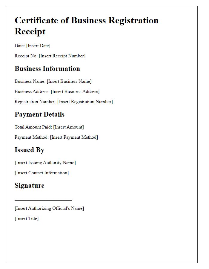 Letter template of Certificate of Business Registration Receipt