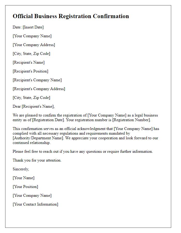 Letter template of Official Business Registration Confirmation