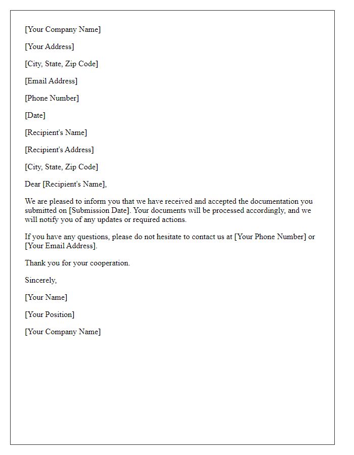 Letter template of acceptance for documentation submitted