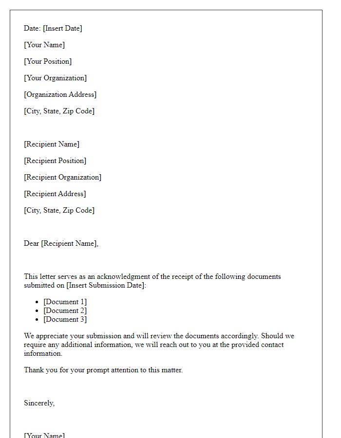 Letter template of acknowledgment for document submission