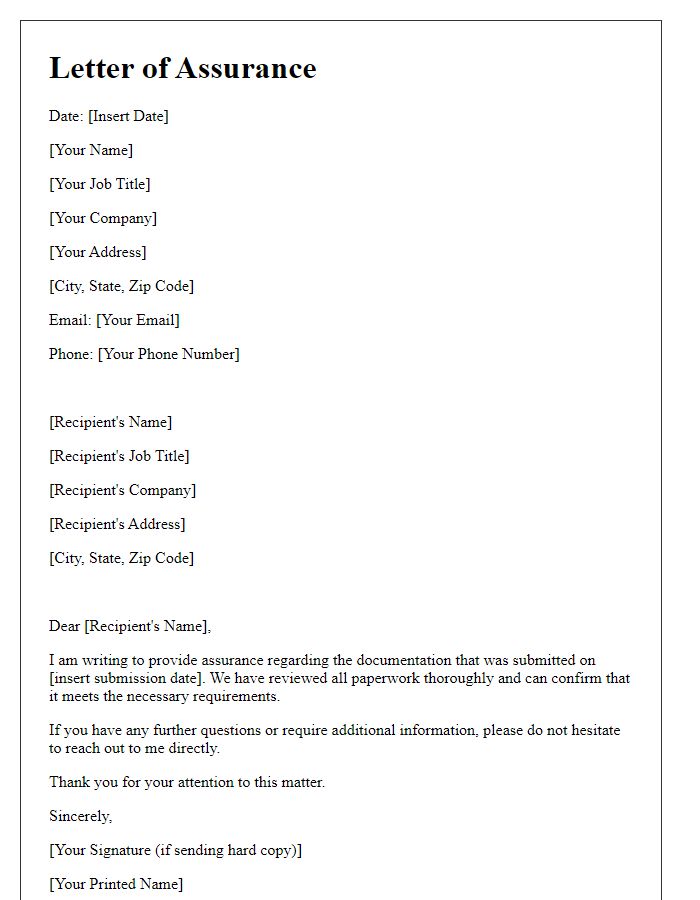 Letter template of assurance for submitted paperwork