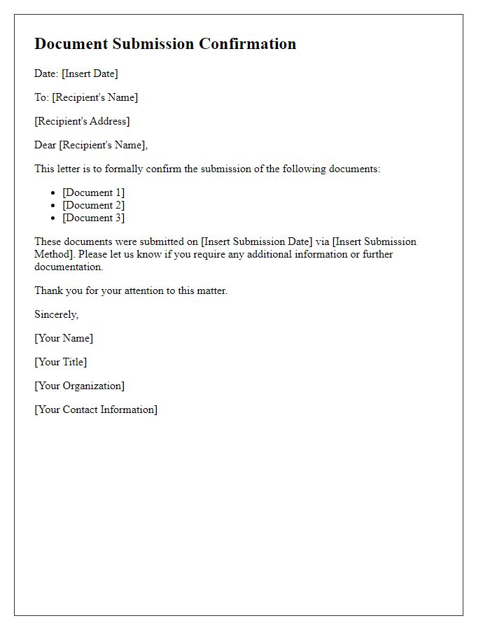 Letter template of notice for document submission confirmation