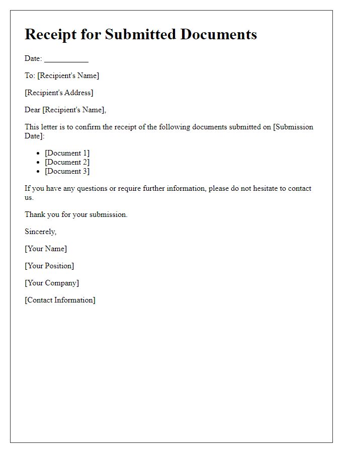 Letter template of receipt for submitted documents