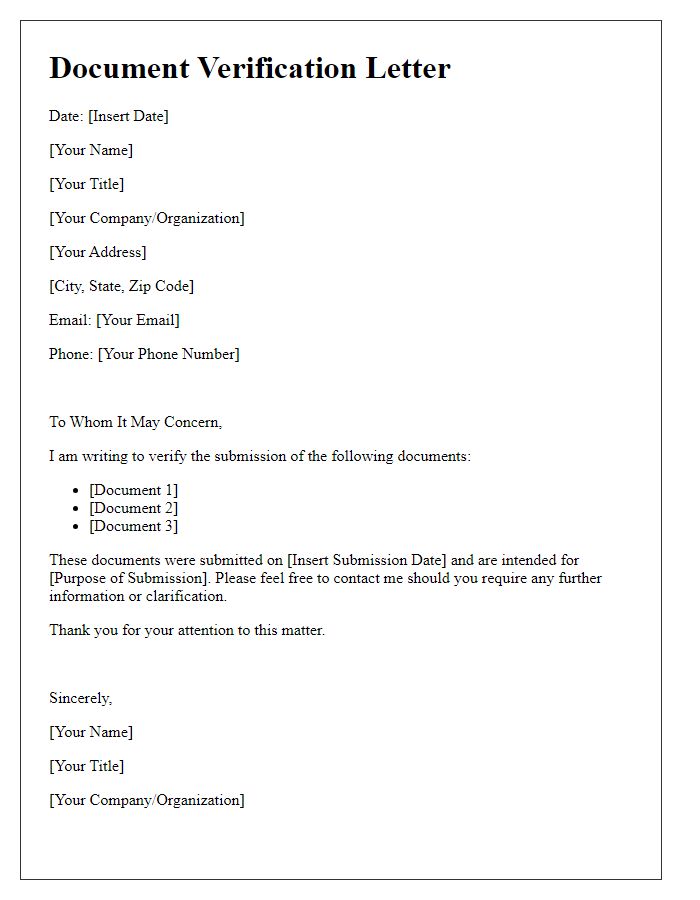 Letter template of verification for document submission