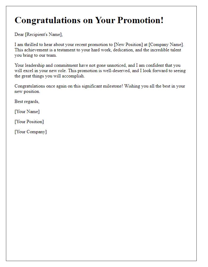 Letter template of congratulations on your recent promotion.