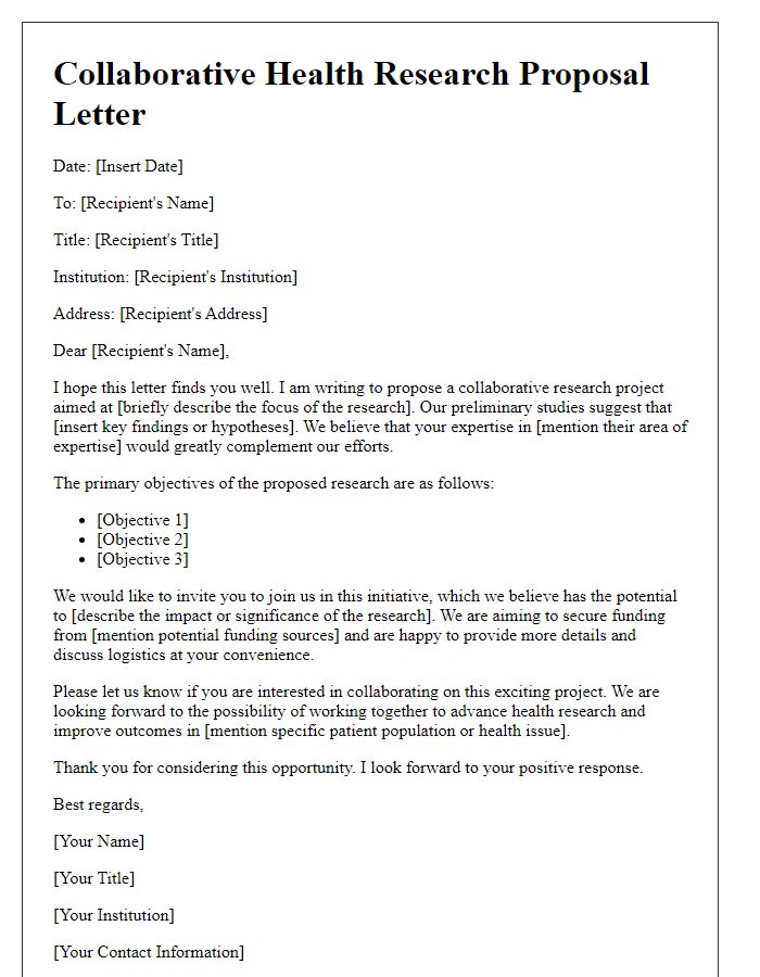 Letter template of collaborative health research proposal