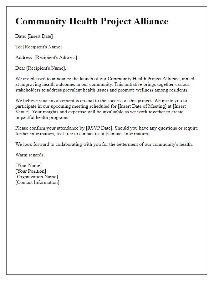 Letter template of community health project alliance