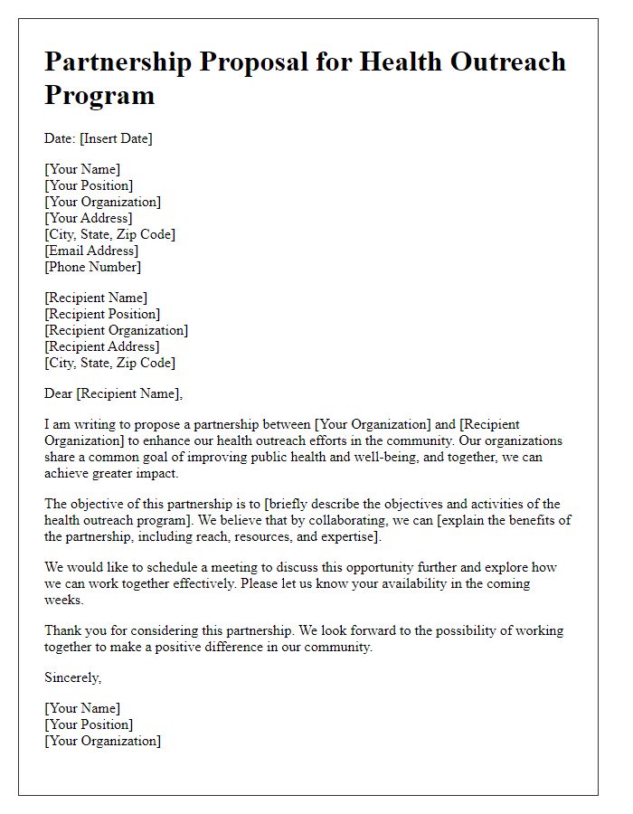 Letter template of health outreach program partnership