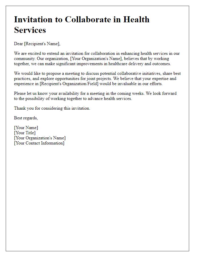 Letter template of health services collaboration invitation