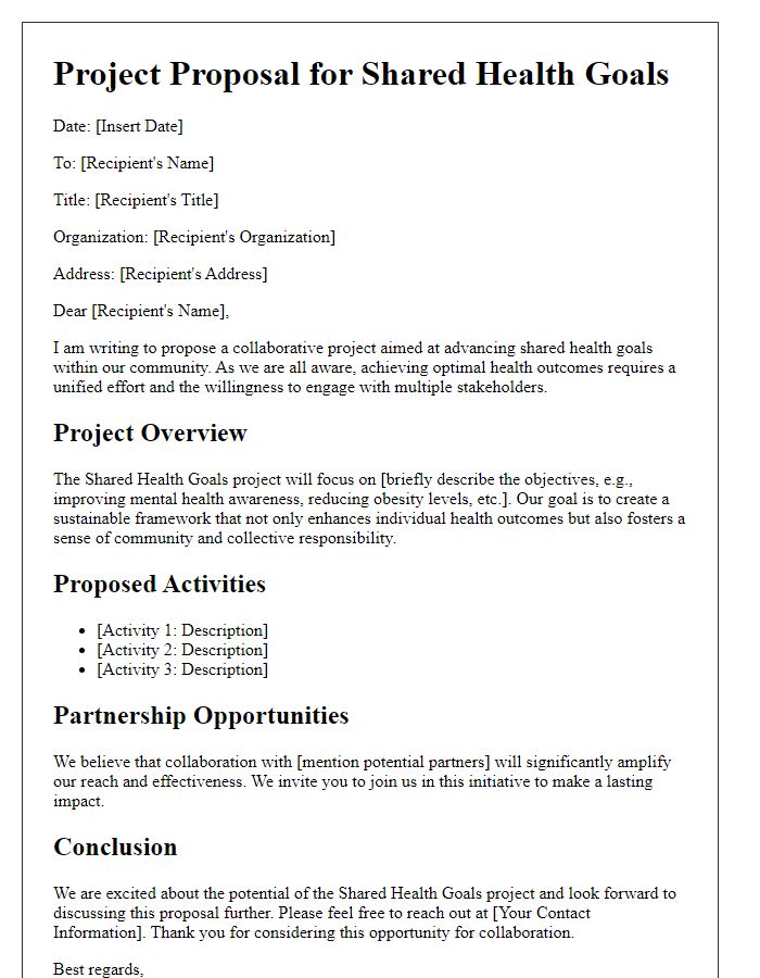 Letter template of shared health goals project proposal