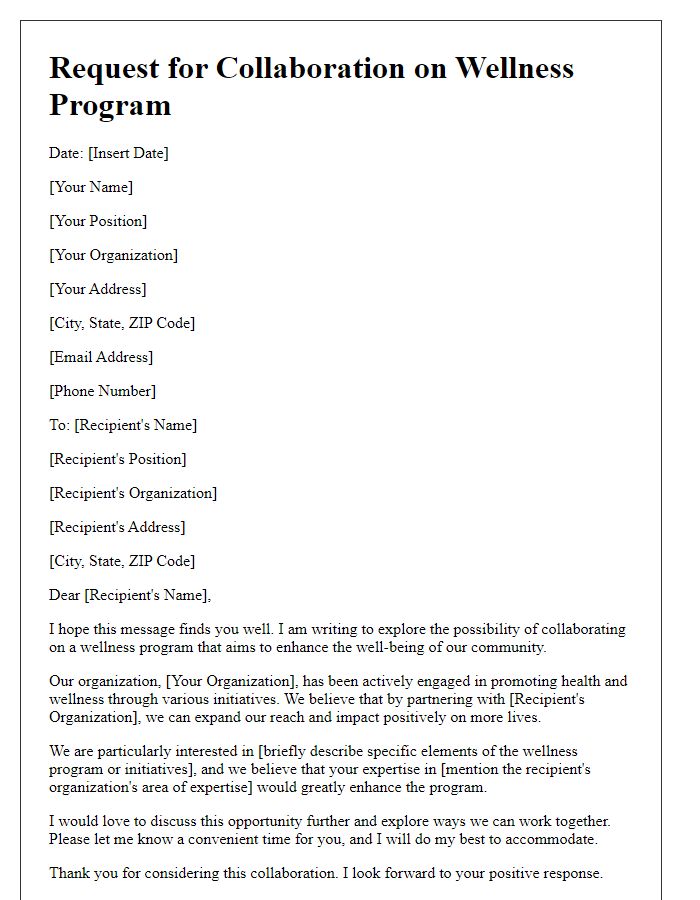 Letter template of wellness program collaboration request