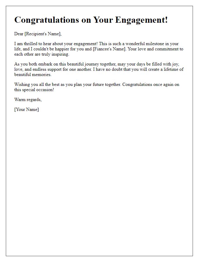 Letter template of personal engagement congratulations.