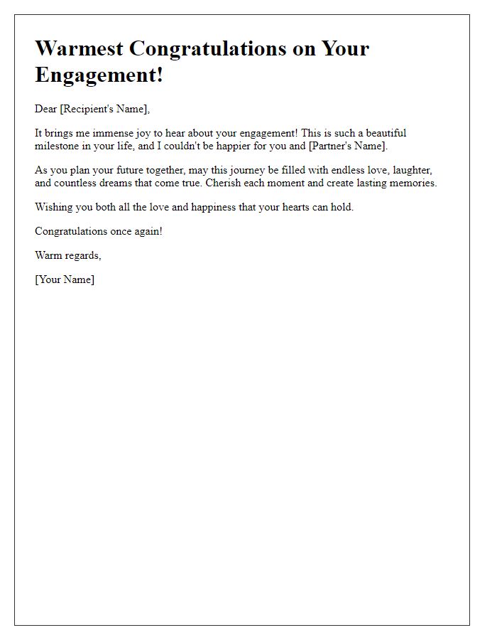 Letter template of warm wishes for your engagement.