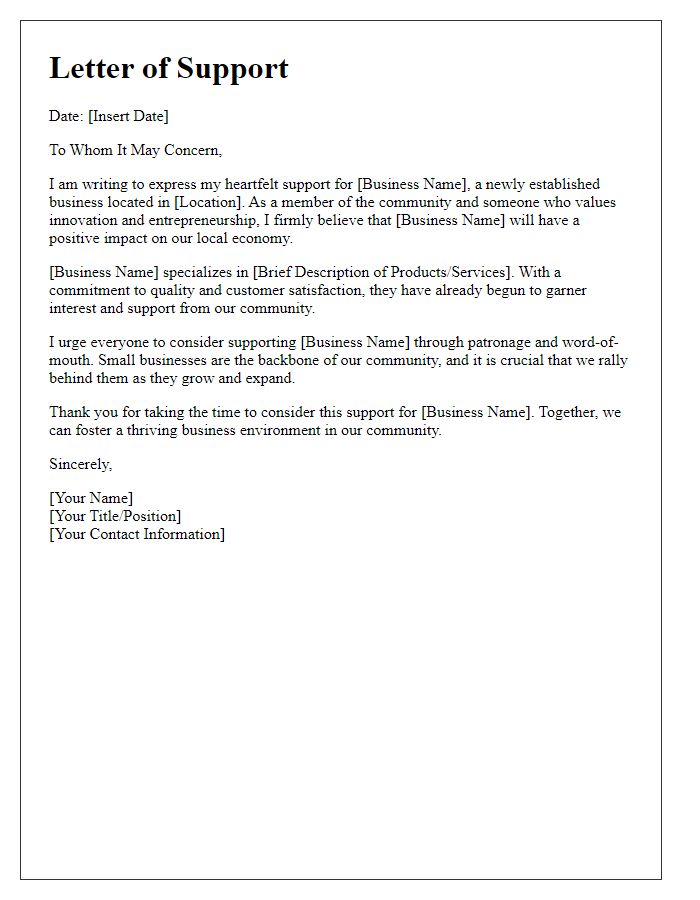 Letter template of support for your newly established business.